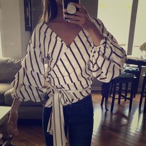 Striped Ruffle sleeve blouse from Vici Collection